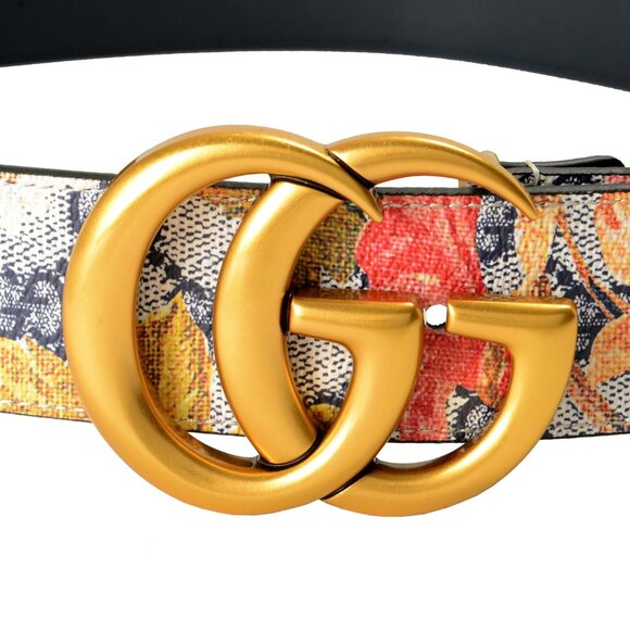 Gucci Guccissima Leather Floral Print Double Gold G Buckle Belt US 40 IT 100